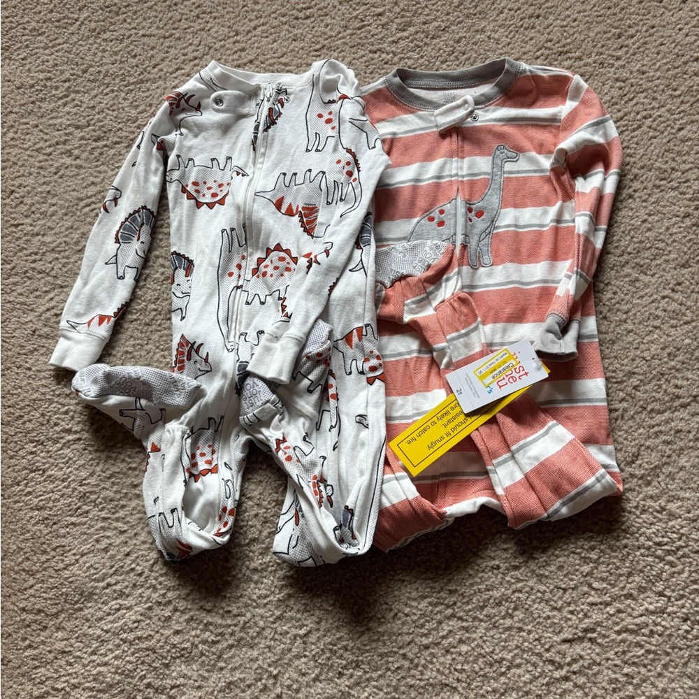 Carter's Kids Dinosaur One Piece Pajamas - Gray and Pink